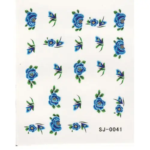 Nail art vizes matricák - kék virágok, levelek