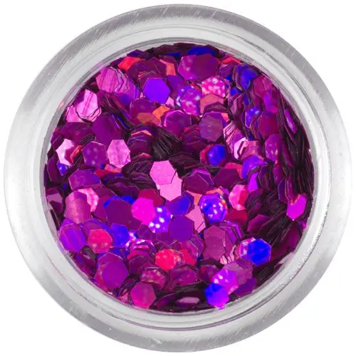 Hologrammos visszfényű rózsaszínes lila hatszögek, 2mm