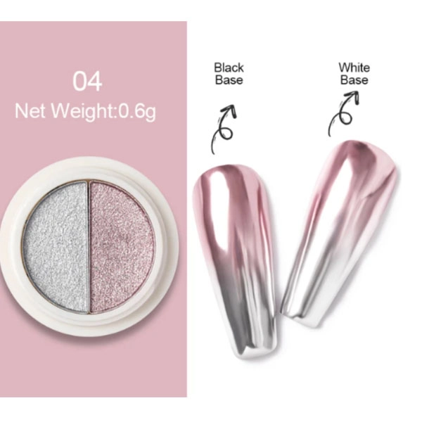 Körömdíszítő por - Chrome Effect – 4, ezüst és rózsaszín
