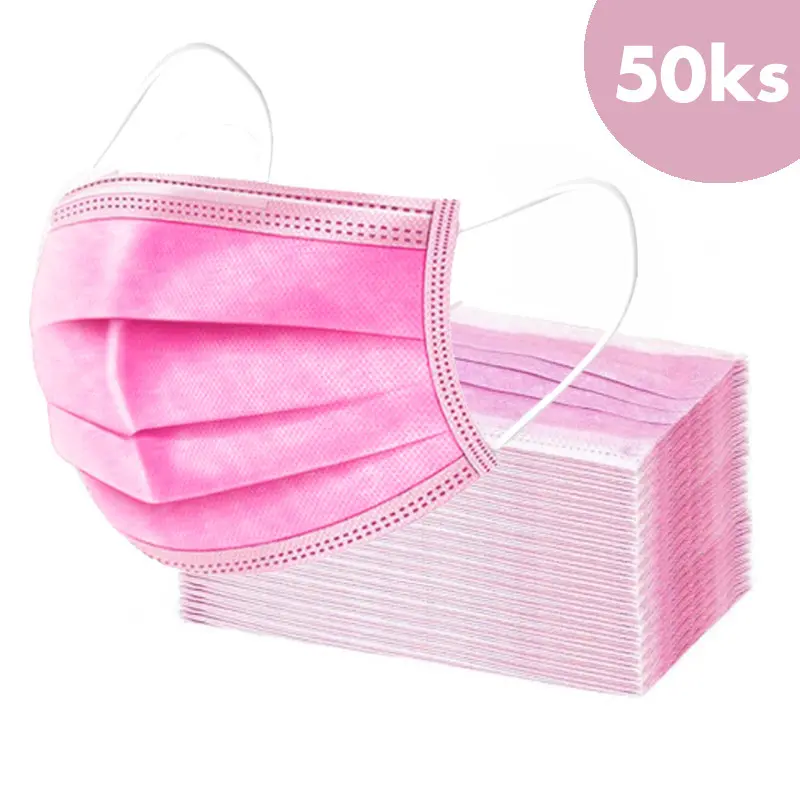 50 db, Szájmaszk gumival – rózsaszín, 3-rétegű