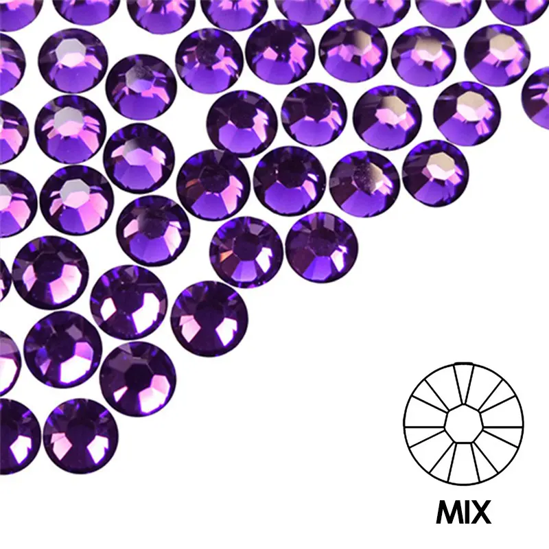 Körömdíszítő kövek - MIX - lila színben, 100db