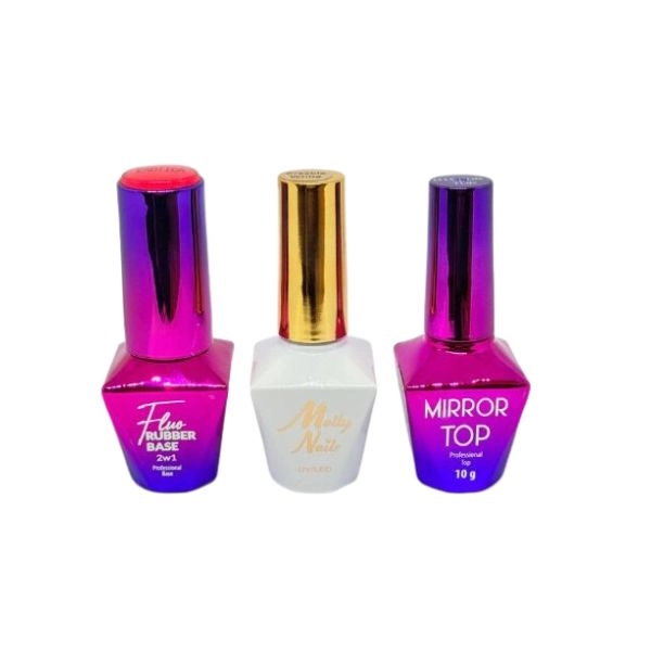 Set Molly Crackle Hybrid Gel Lak White + Mirror Top + Rubber Base Exotica