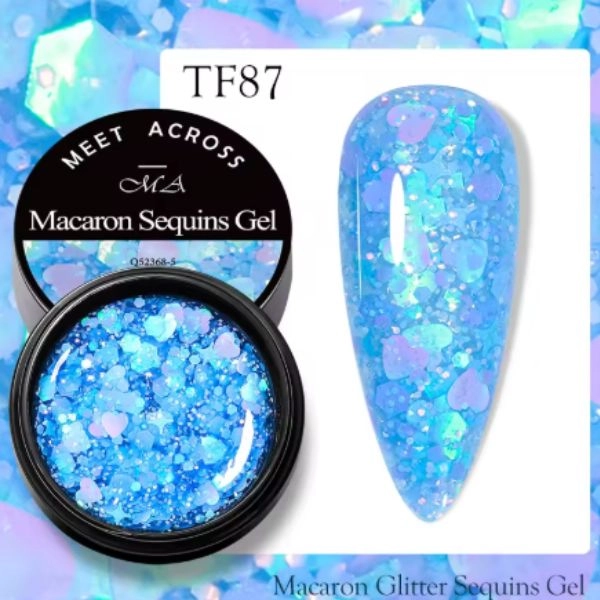 LED UV színes zselé - Macaron glitter, Blue 8ml