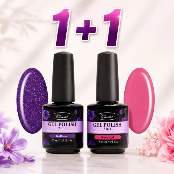 Christel 2 az 1-ben gél lakk – Brilliance 15 ml + AJÁNDÉK Rose Red gél lakk, 15 ml