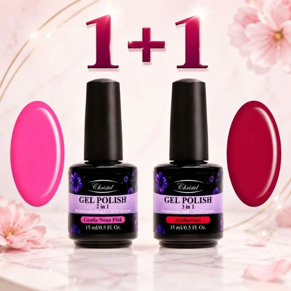 Christel 2 az 1-ben gél lakk – Gentle Neon Pink 15 ml + AJÁNDÉK Anthurium gél lakk, 15 ml