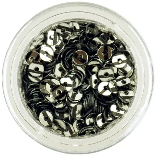 Lyukas karika – ezüst színű nail art flitter fekete csíkokkal