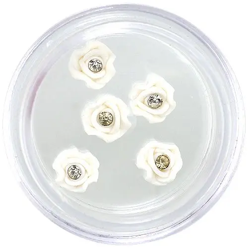 Nail art dekoráció - akryl virágocskák, fehér kövecskés