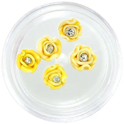 Körömdíszek - akryl virágocskák, sárga, kövecskés