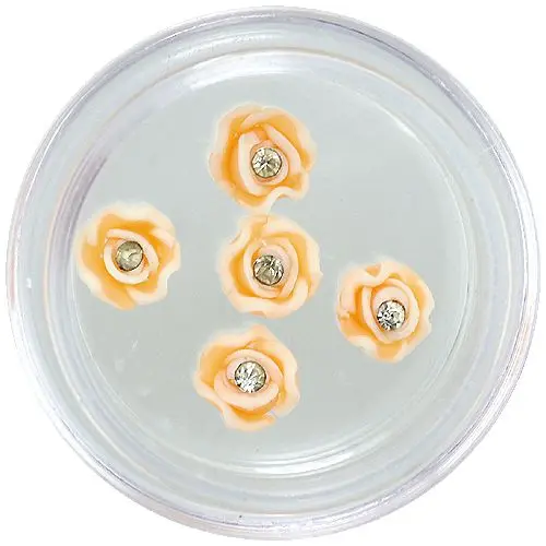 Nail art dekoráció - akryl virágocskák, narancssárga-fehér, kövecskével