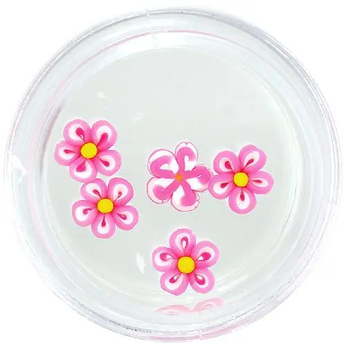 Akryl virágocskák – fehéres élénk rózsaszín, sárga közepű