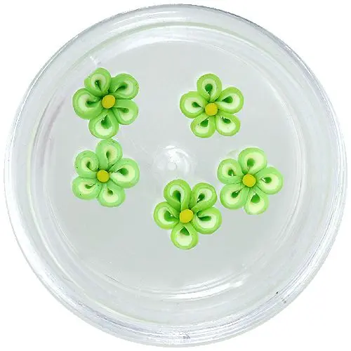 Körömdíszek - akryl virágocskák, zöldesfehér, sárga középpel
