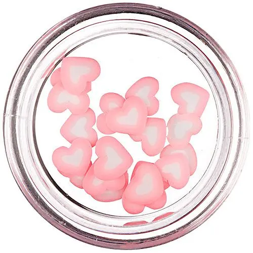 Fimo gyurmadíszek körömre - szívszeletek, világos rózsaszín fehérrel